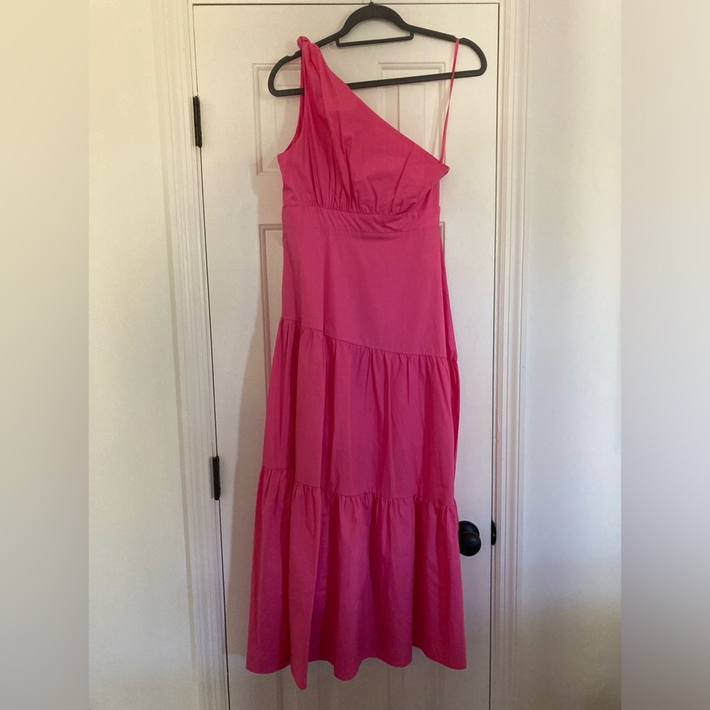 Mittoshop pink one shoulder tiered midi dress